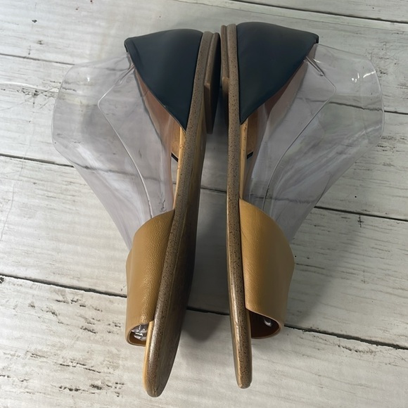 J Crew Morgan Leather D'orsay Black and Tan Color Block Peep Toe Flats Sandals - Picture 6 of 13